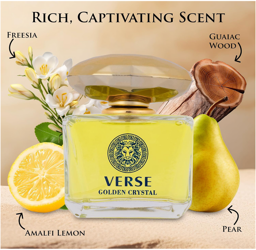 Verse Golden Crystal Eau de Parfum for Women 3.4 fl oz / 100 mL – Long Lasting Women's Fragrance