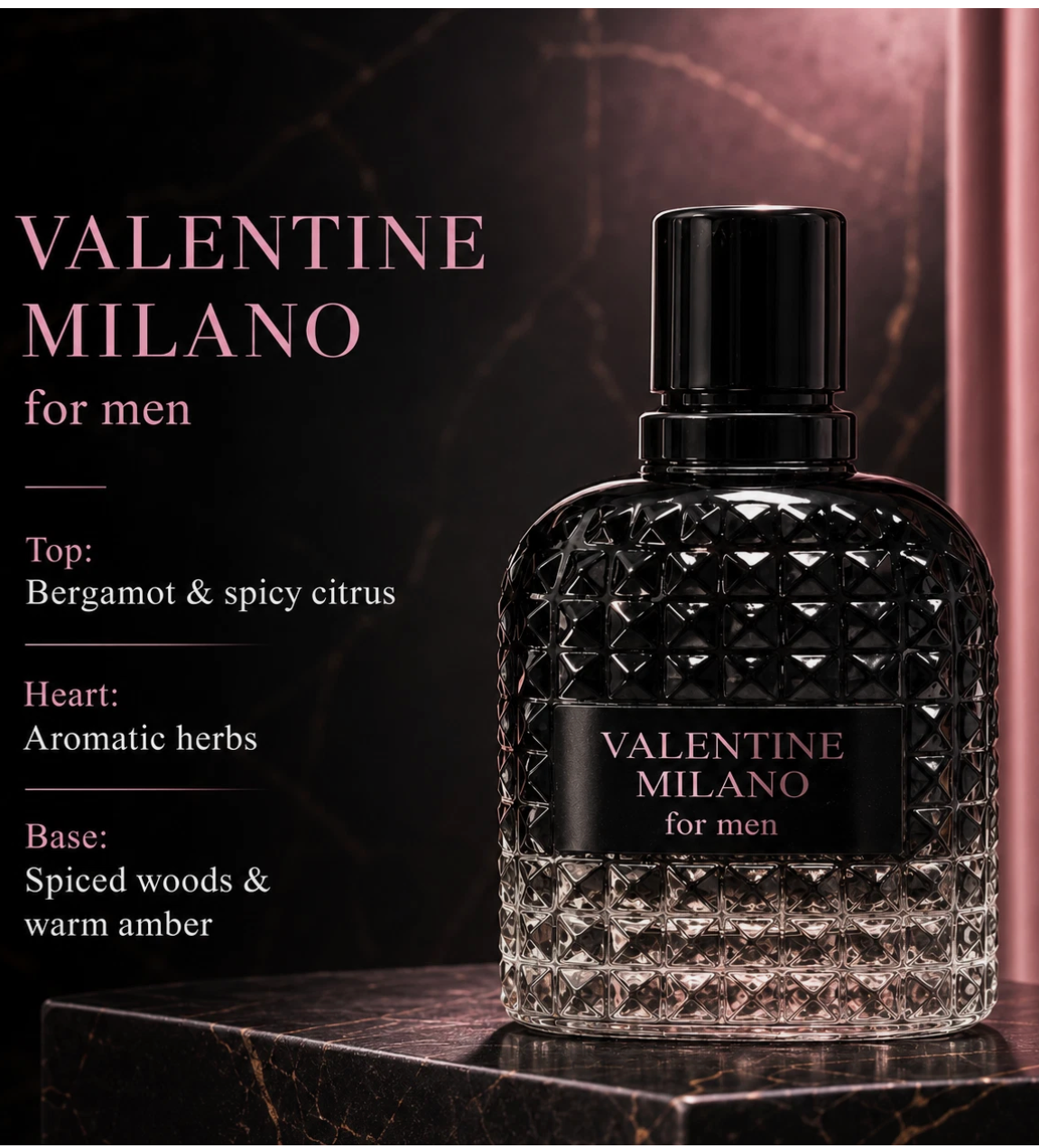 Valentine Milano Eau de Parfum for Men 3.4 fl oz / 100 mL – Long Lasting Men's Fragrance