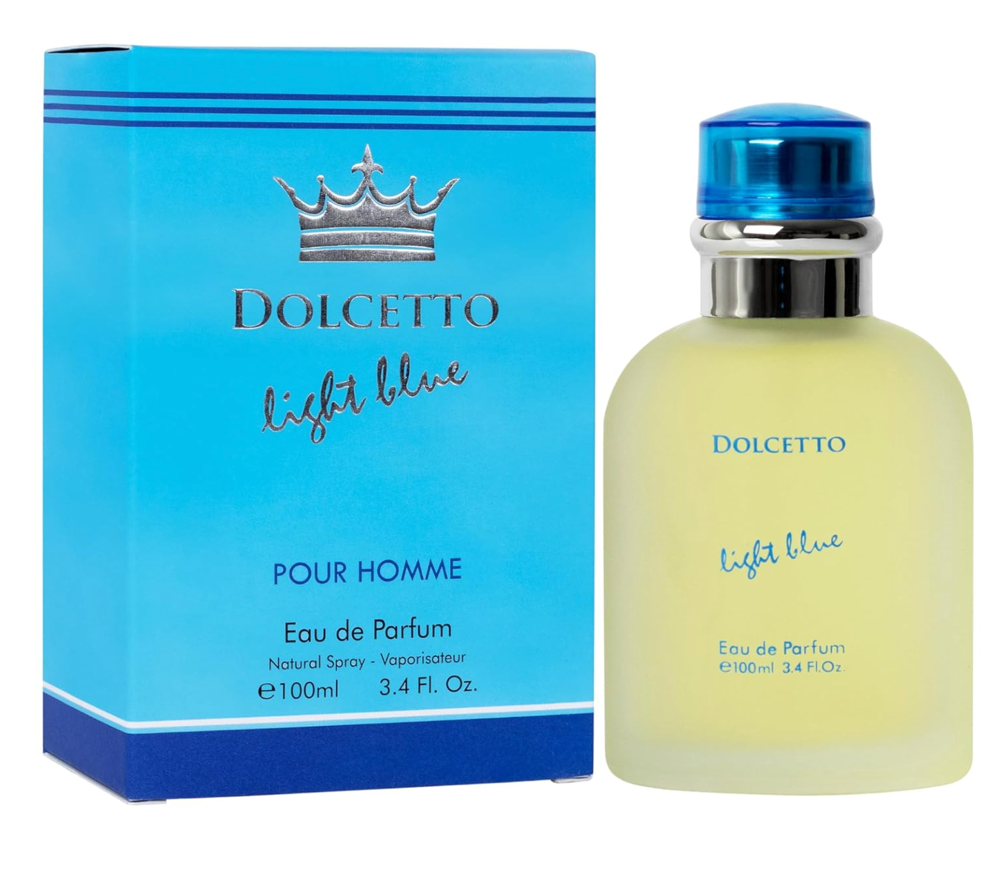 Dolcetto Light Blue Pour Homme Eau de Parfum for Men 3.4 fl oz / 100 mL – Long Lasting Men's Fragrance