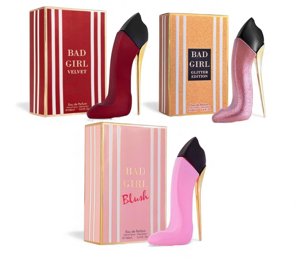 Bad Girl Perfume Collection for Women – Velvet, Glitter Edition & Blush Eau de Parfum 3.4 oz / 100 mL