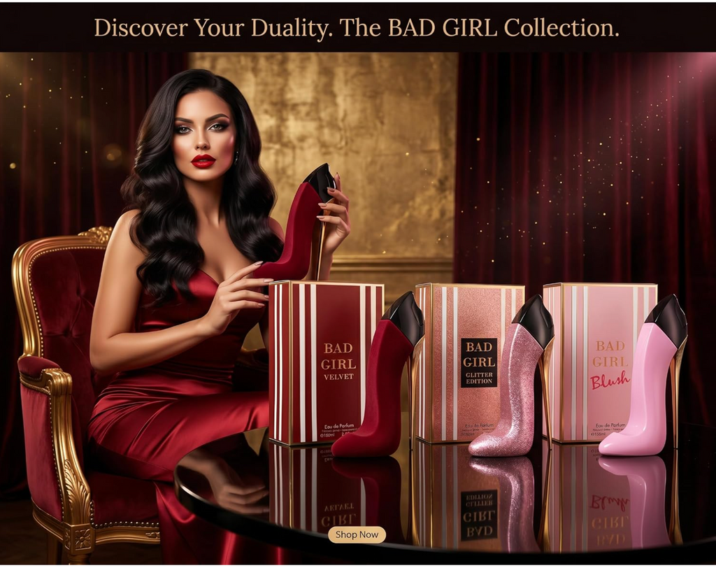 Bad Girl Perfume Collection for Women – Velvet, Glitter Edition & Blush Eau de Parfum 3.4 oz / 100 mL